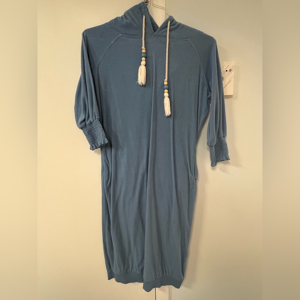 Terry Cloth Hooded Pool Dress with Tassel Details, Size XS
